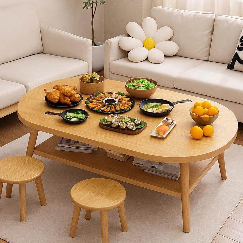 实木腿餐桌家用小户型出租屋用吃饭桌子简约现代椭圆形原木风茶几