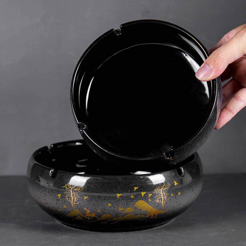 陶瓷烟灰缸家用客厅创意轻奢烟缸高级感办公室高端大气网红收灰缸