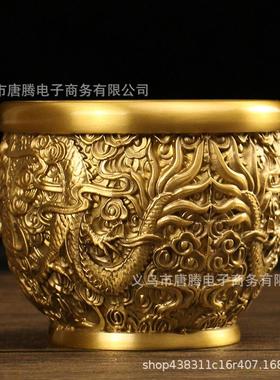 纯铜龙纹缸新中式复古创意个性潮流家用客厅办公室烟缸奢华大摆件