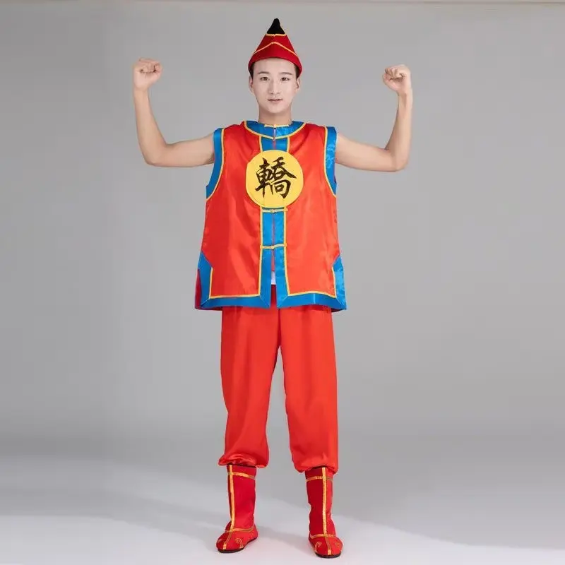 轿夫服装抬花轿衣服帽子婚庆装影视摄影舞台表演黄色红色戏曲服装