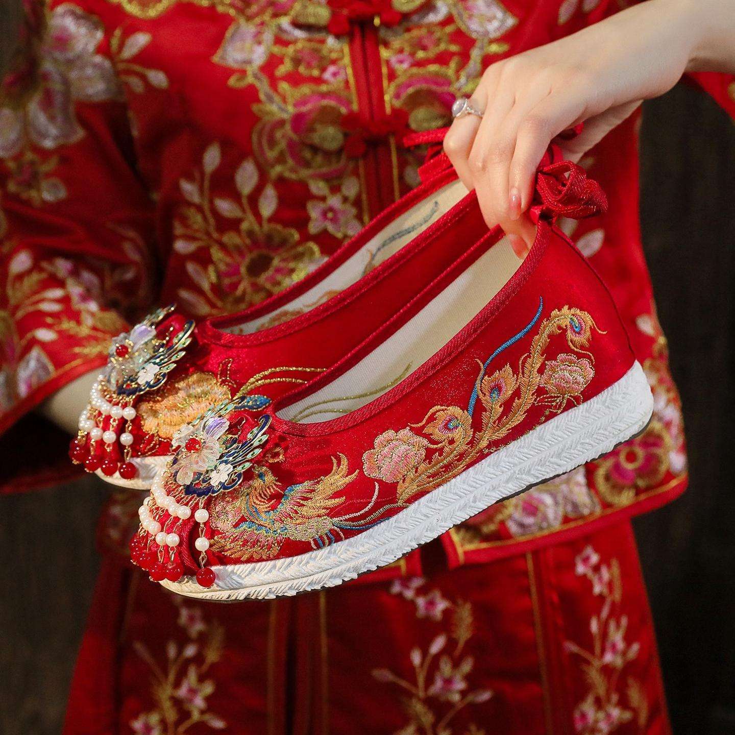升级鞋底中式婚鞋明制古风红色