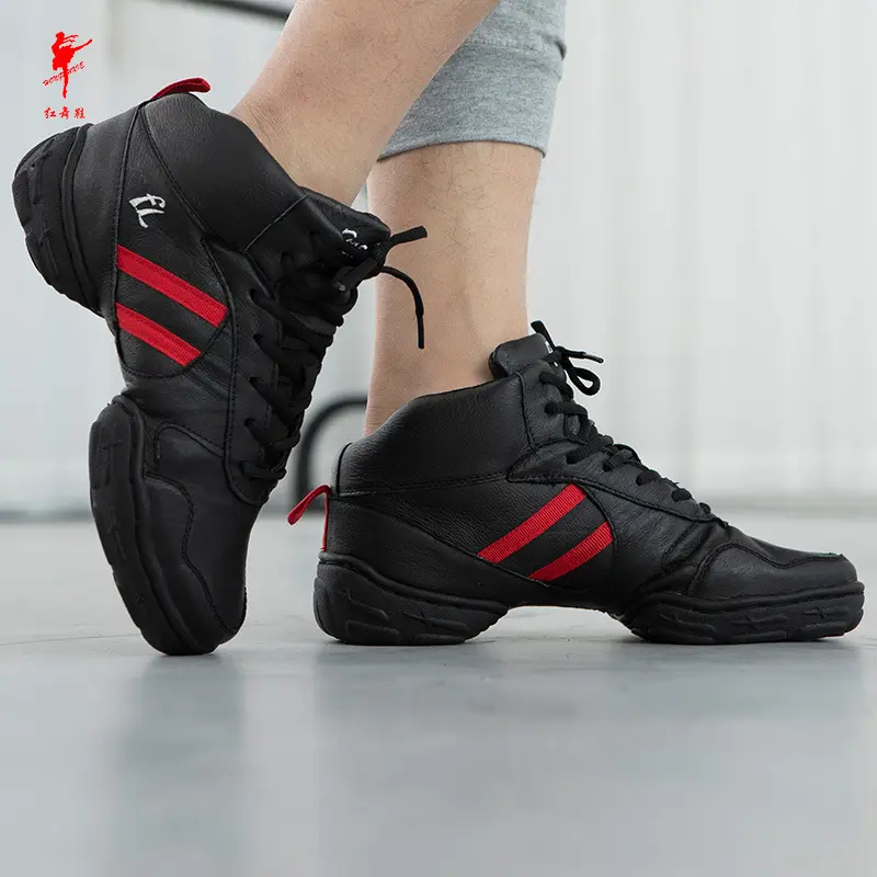 男女广场舞鞋全皮爵士靴拼条舞蹈鞋舞蹈鞋10252瑜伽鞋普通厚成年