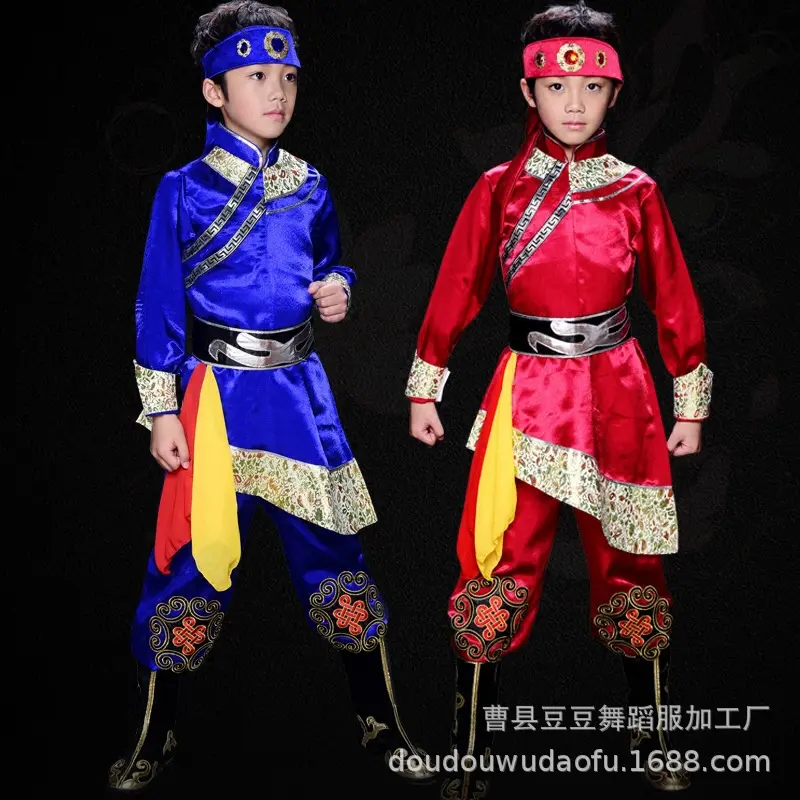 新款儿童蒙古族舞蹈演出服装男童