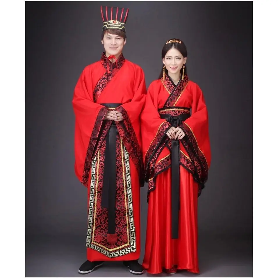 新款古装中式汉式婚礼服红色新娘新郎结婚服喜服汉服唐朝汉朝男女