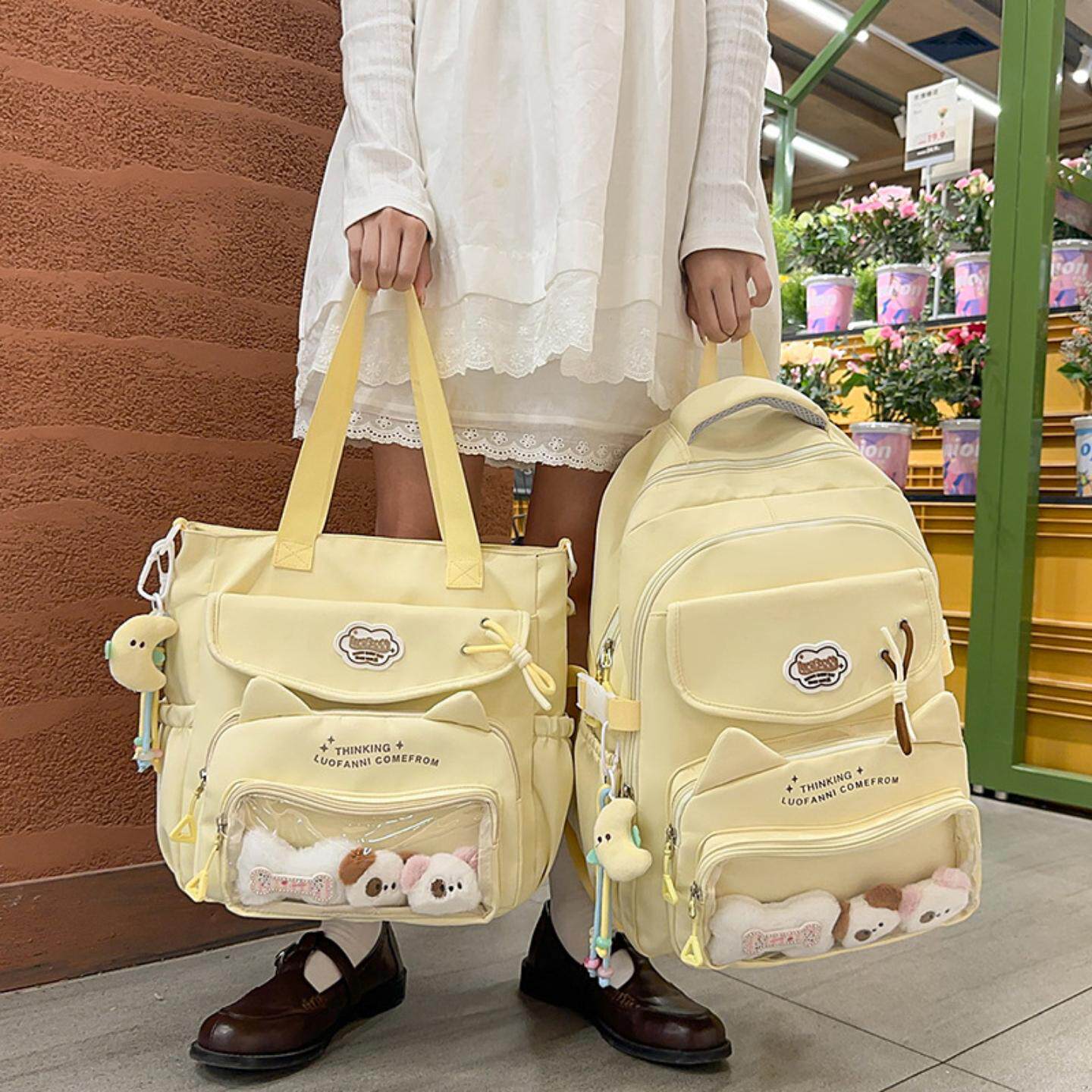 日系透明吧唧痛包ins风书包女初中生可爱高颜值双肩包大容量背包