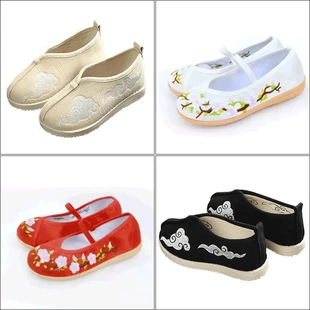 儿童古装汉服国学帽子男童布鞋小白鞋中绣花鞋女童舞蹈鞋3天棉布