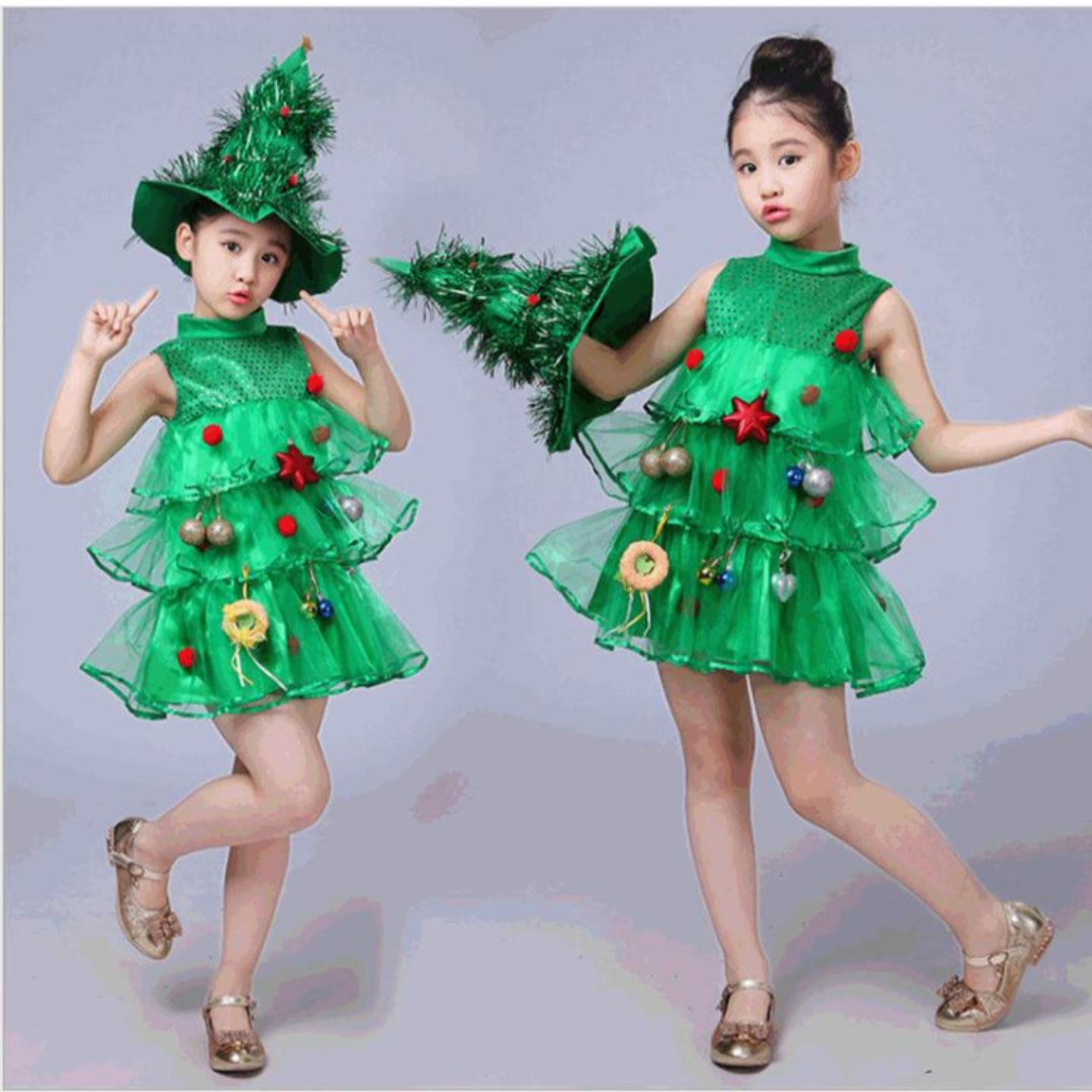 圣诞节儿童服装女童圣诞树连衣裙