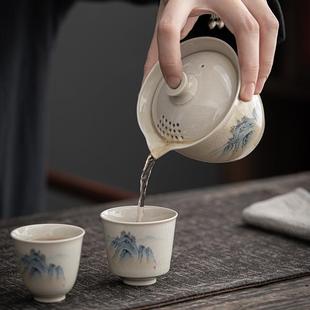 复古旅行茶具套装 中式 草木灰仿古便携快客杯一壶两杯陶瓷功夫茶具