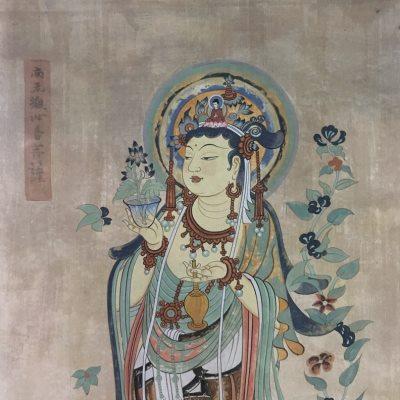 敦煌壁画莫高窟观世音菩萨复古书画真迹微喷仿古挂轴装裱国画装饰