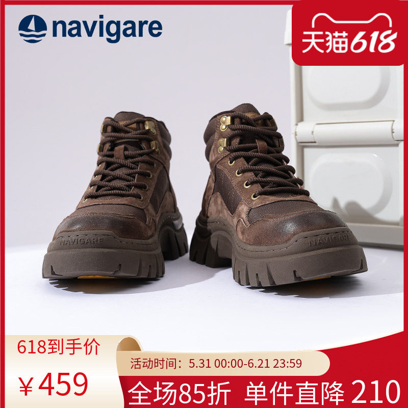Navigare意大利小帆船男鞋2026秋冬季新款户外休闲高帮男士马丁靴