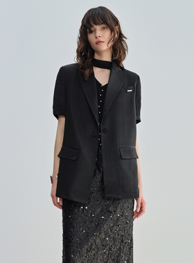 DI.AD 2025年夏季薄款花纹醋酯缎面轻奢休闲西装外套女DB532349X2