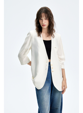 DI.AD 2025夏季薄款V领防晒宽松休闲皱感醋酸小西装女DB573718X2