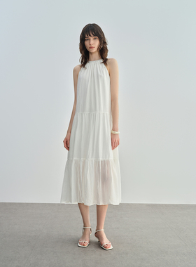 DI.AD 2025年夏季慵懒度假飘带设计温柔无袖挂脖连衣裙DB461609L4