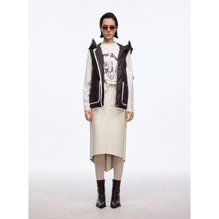 DI.AD 90白鸭绒连帽羽绒马甲女款2025新款外穿时尚宽松撞色背心冬