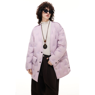 DI.AD 轻薄羽绒服女款冬季2025新款菱形格绗缝宽松无领白鸭绒外套