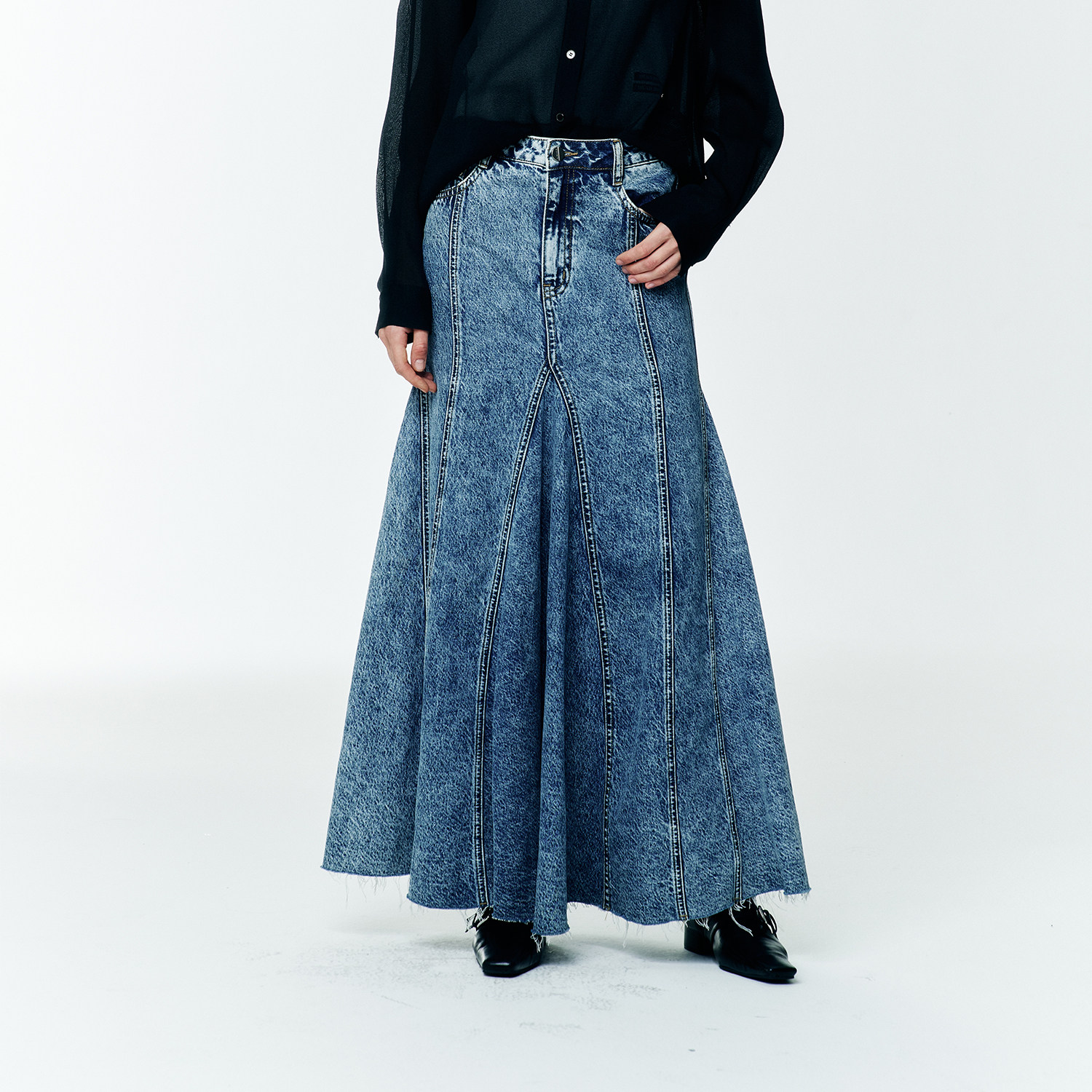 秋季高腰显瘦中长款鱼尾牛仔裙女