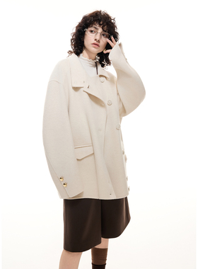 DI.AD 白色毛呢外套女款2025新款高级感短款落肩袖绵羊毛双面呢冬