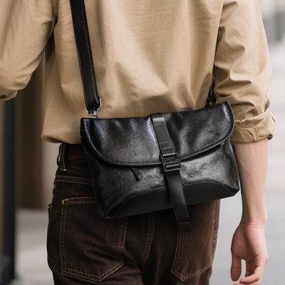 头层牛皮真皮男士斜挎包