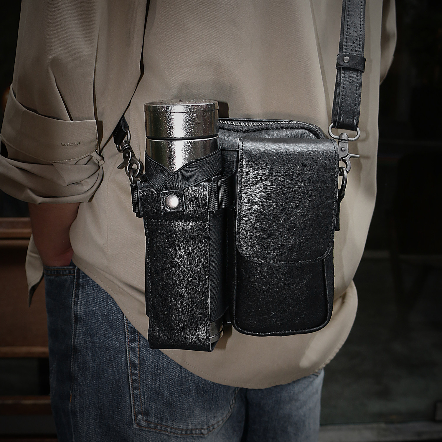 鹿师傅全头层牛皮真皮男士水杯斜挎包2025新款通勤外出便携水壶包,箱包皮具/热销女包/男包,男士包袋,淘宝优惠券,粉丝福利购,淘宝优惠卷