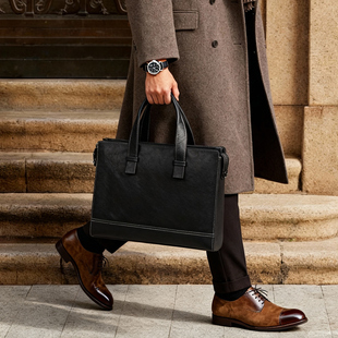 真皮牛皮手提公文包男款 大容量商务16英寸笔记本电脑包单肩斜挎包