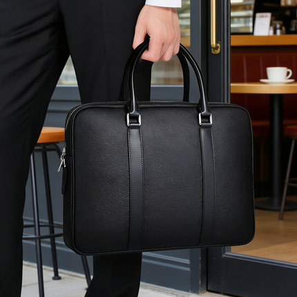 鹿师傅头层牛皮男士公文包商务真皮高级感笔记本电脑手提包男包