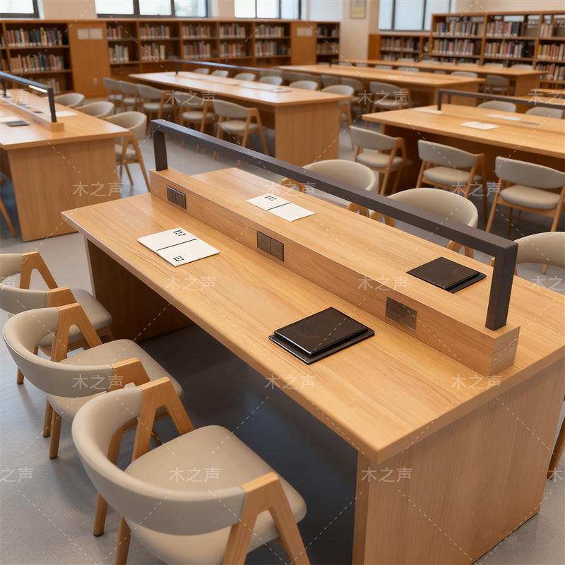 定制学校图书馆实木带灯阅览桌社区共享书店多功能带灯阅读桌椅图片