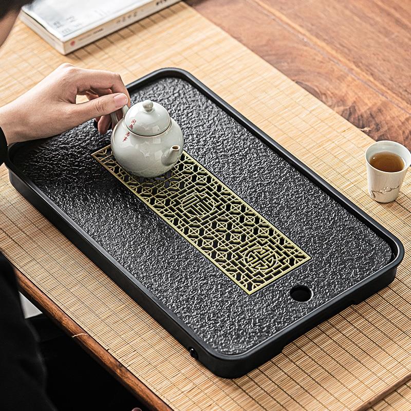 石茶盘功夫茶具石头茶台家用茶托盘排水式干泡台简约现代蓄排水盘