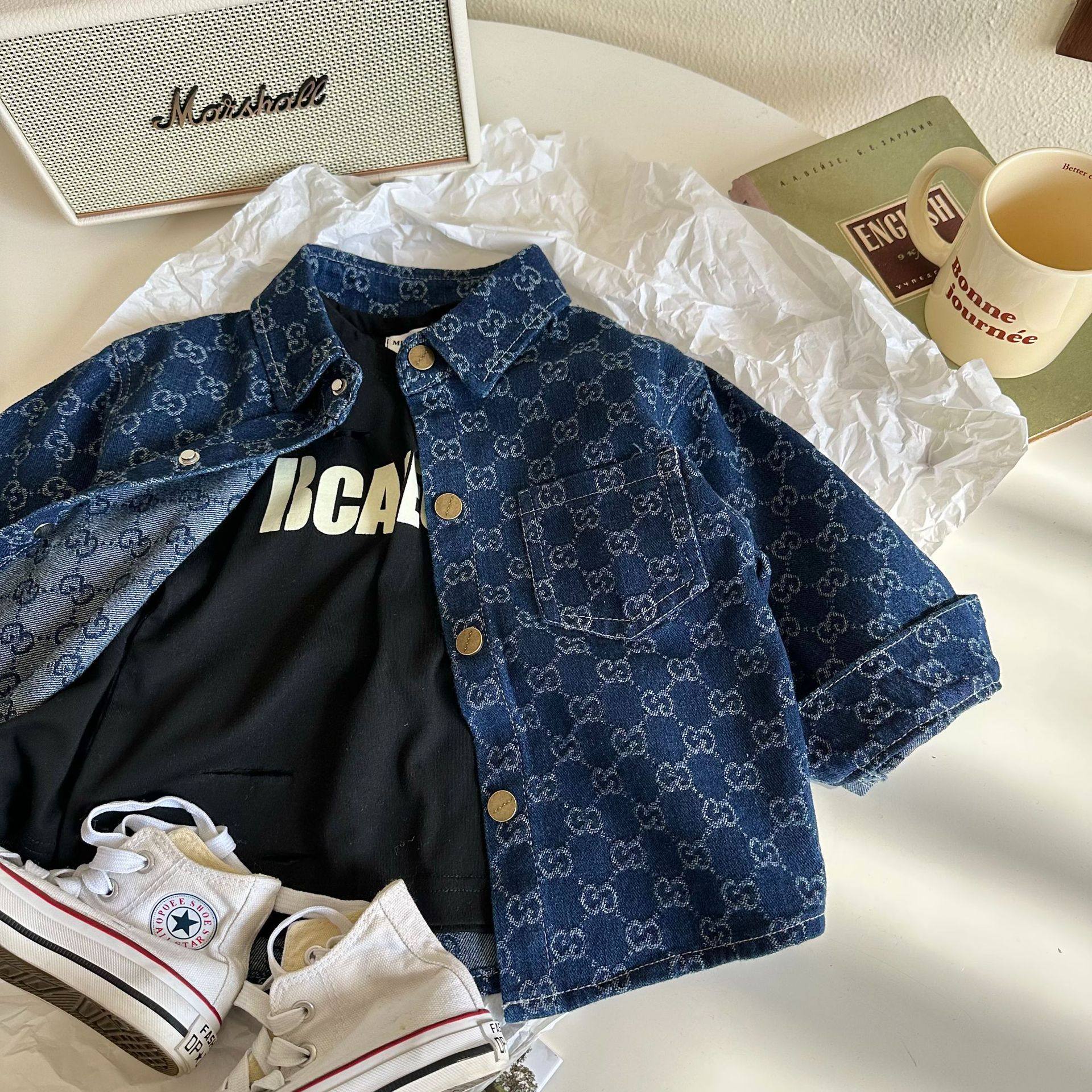 哎呦宝贝儿童衬衫24秋季新品男女童提花牛仔外套宝宝单排扣衬衣潮,童装/婴儿装/亲子装,儿童牛仔外套,淘宝优惠券,粉丝福利购,淘宝优惠卷