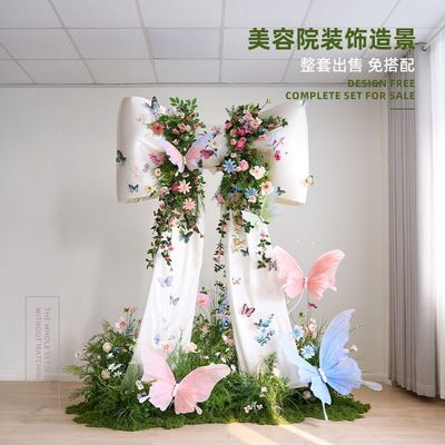 春天橱窗装饰场景布置服装店美陈摆件仿真绿植仿真花假花造景组合