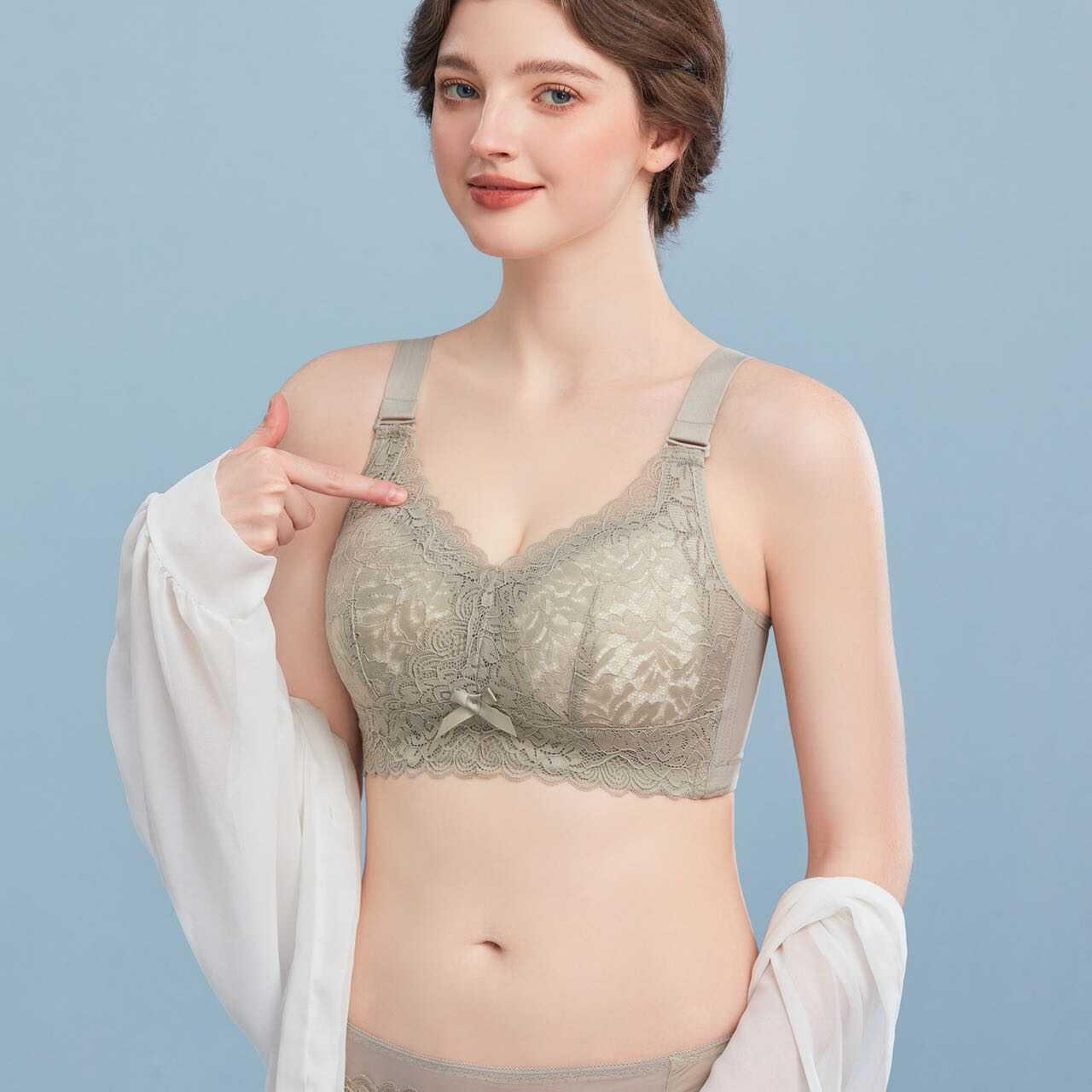品牌文胸大胸显小内衣女大码薄款收副乳防下垂蕾丝全罩杯文胸调整