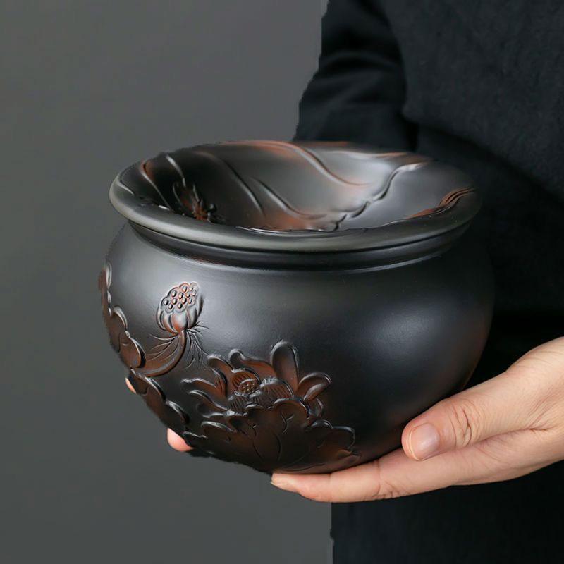紫陶复古水盂茶洗建水茶渣分离废水缸家用桌面大号过滤茶水茶渣缸