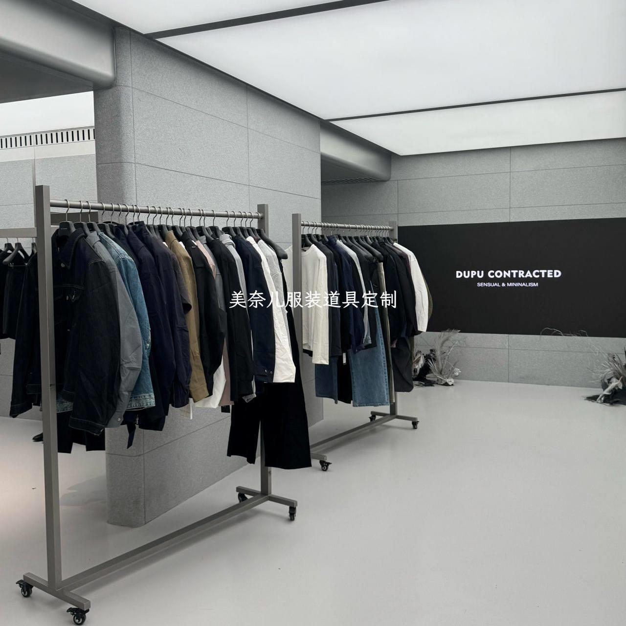 服装店展示架衣服挂衣架落地式不锈钢陈列架中岛移动架潮款侧挂杆