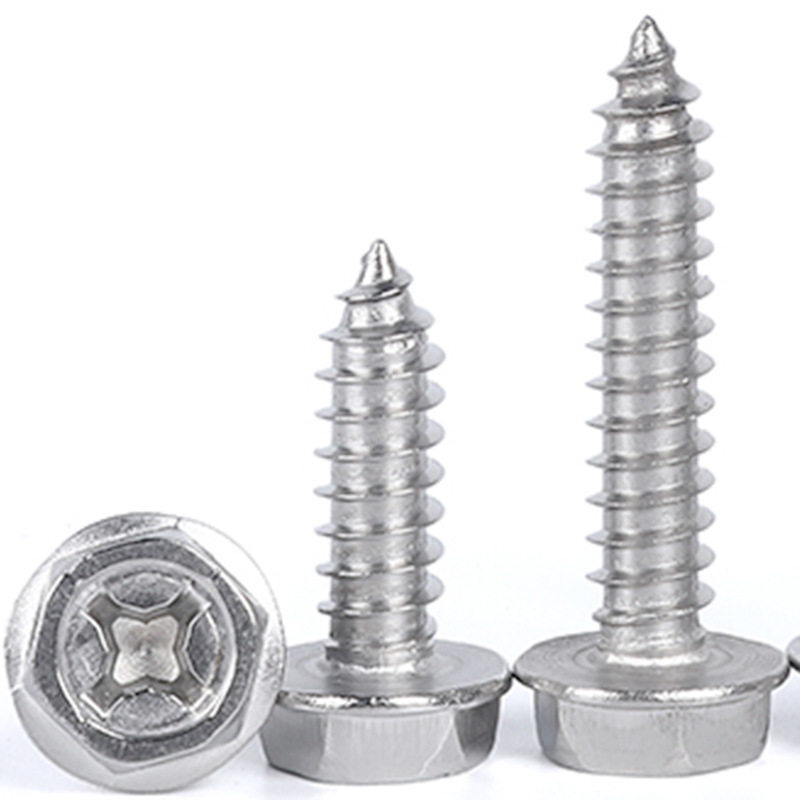 201不锈钢十字槽凹穴外六角法兰自攻螺丝带垫六角头螺钉M3/M4/M5