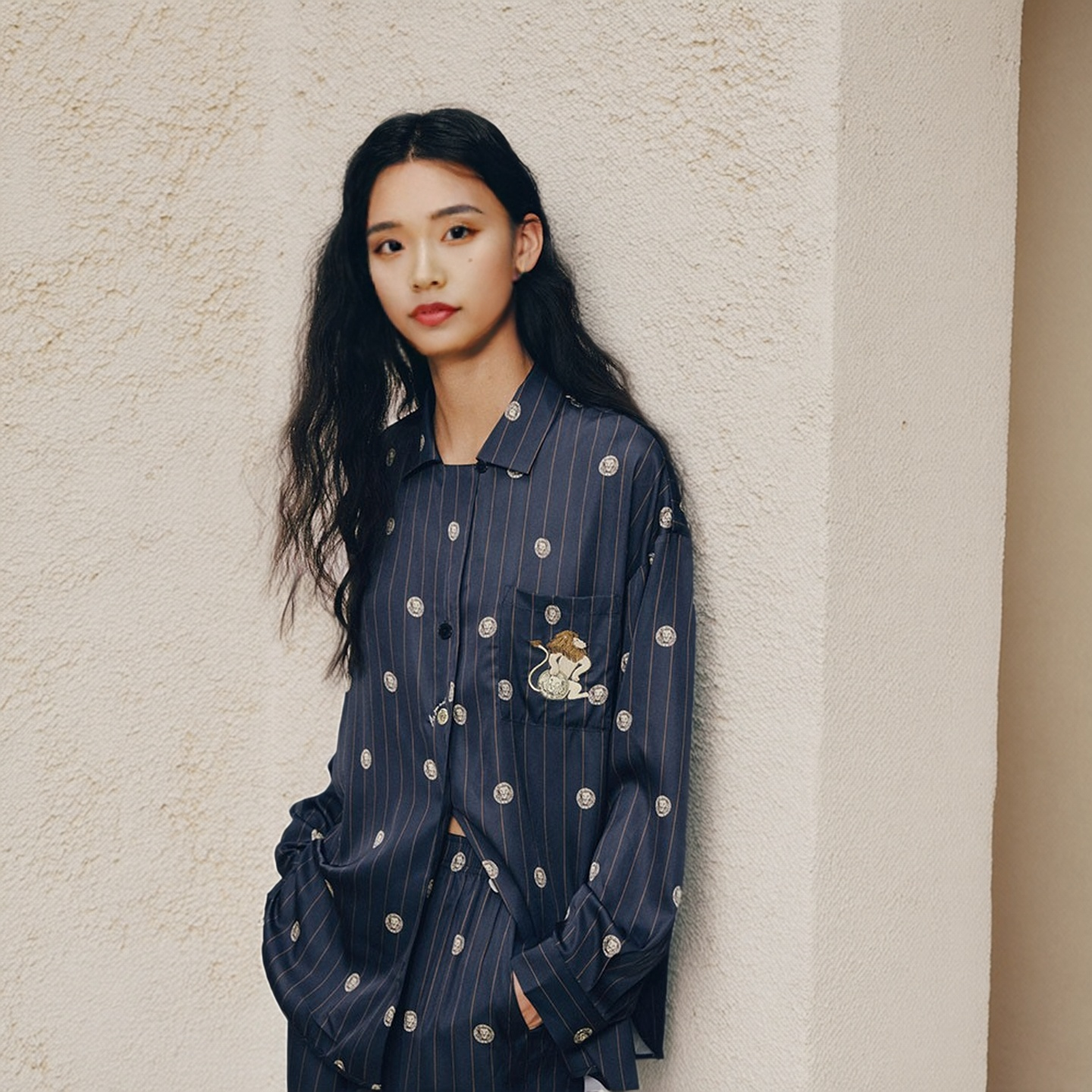 野兽P同款家居都市野兽狮子星光缎家居服套装四季可外穿情侣睡衣