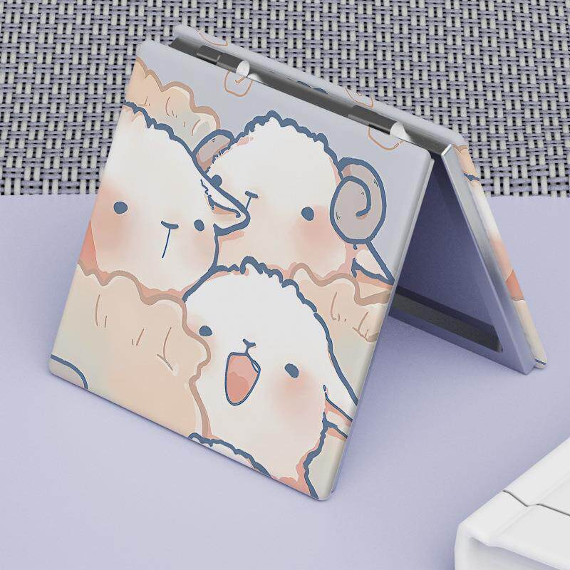 便携式化妆双面镜可折叠方形小镜子时尚PU皮美妆迷你翻盖随身镜子