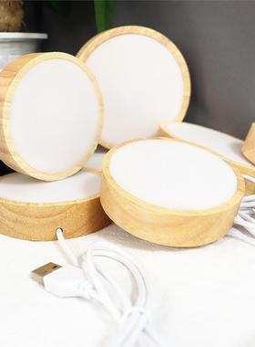 圆形扩散板灯底座乳白色亚克力封盖发光底座led小夜USB插电款现货