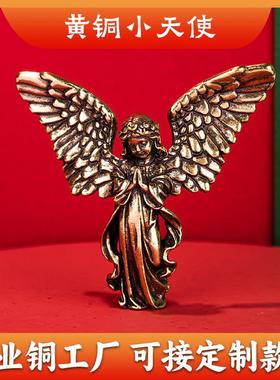 复古铜爱神丘比特雕像小饰品黄铜六翼天使摆件桌面装饰家居装饰品