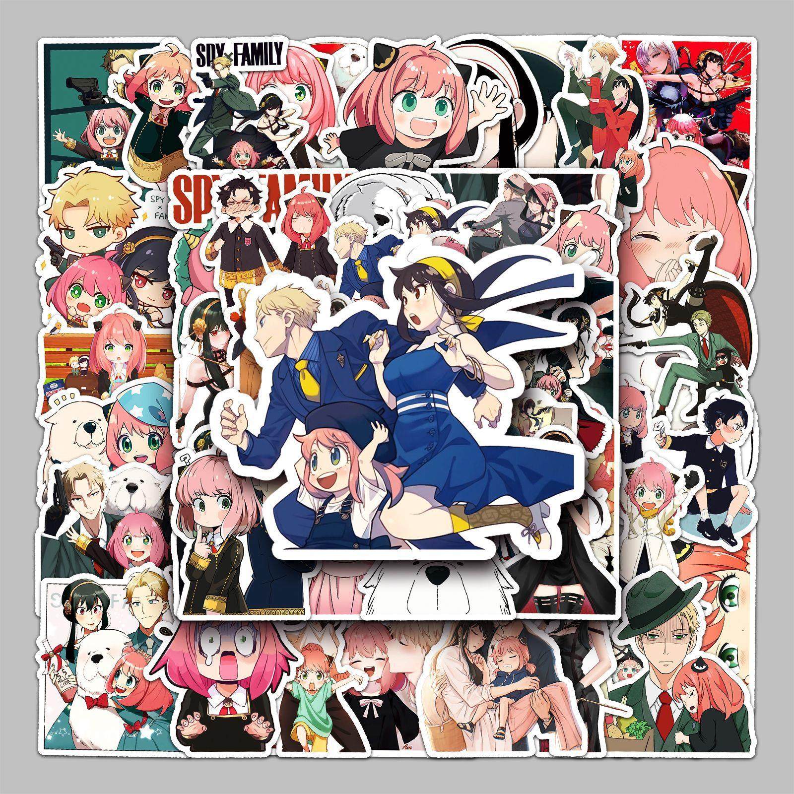 50张间谍过家家日漫行李箱贴纸滑板车可滴胶贴纸电脑平板卡通装饰