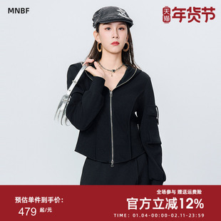 曼诺比菲商场同款2025春秋季修身短款连帽拉链卫衣外套MGHG181001