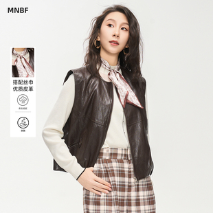 皮衣马甲外套女DMGAG131024 复古无袖 曼诺比菲商场同款 2025秋季