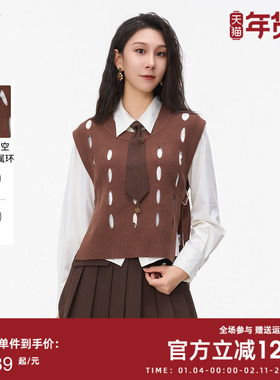 曼诺比菲商场同款秋季镂空针织马甲女外搭叠穿背心MFAM135095
