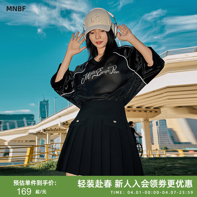 曼诺比菲商场同款春秋运动风直筒休闲v领短袖T恤上衣女MFHS171001