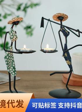 复古铁艺烛台小摆件创意家用欧式浪漫烛光晚餐布置道具餐桌装饰品