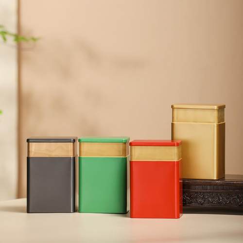 现货方形马口铁罐125-250克装茶叶罐密封金属罐纯色茶叶铁盒定制