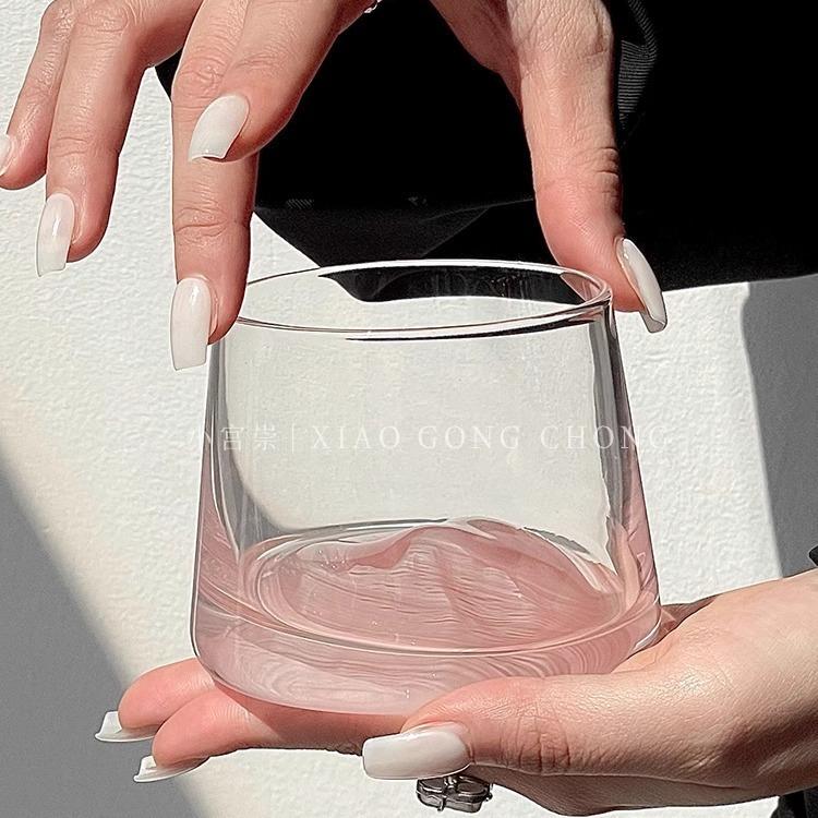 粉色高硼硅富士山杯小众设计玻璃杯家用水杯威士忌杯洋酒杯咖啡杯