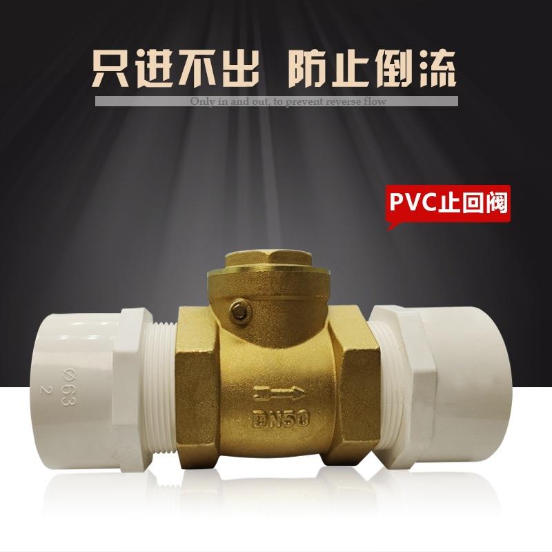 PVC卧式止回阀黄铜止逆防回水胶粘管单向阀6分玉环厂家现货供应