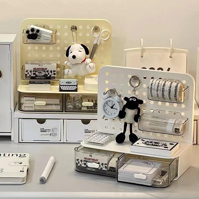 桌面洞洞板置物架免打孔梳妆台化妆品收纳桌上护肤品整理盒抽屉式