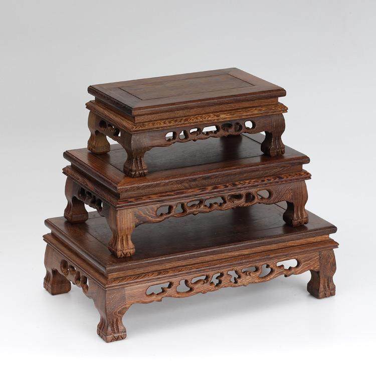 鸡翅木底座 木质摆件工艺品底座 玉石紫砂壶长方形虎脚底座