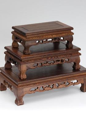 鸡翅木底座 木质摆件工艺品底座 玉石紫砂壶长方形虎脚底座