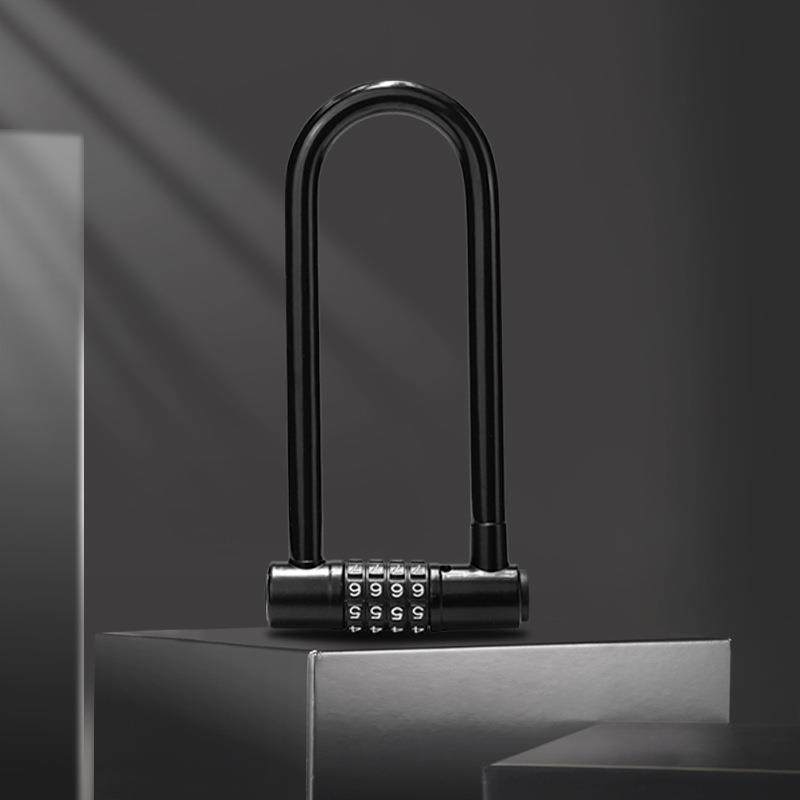 自行车锁U型锁玻璃门锁密码锁大门挂锁防盗商铺U形锁双插锁锁头